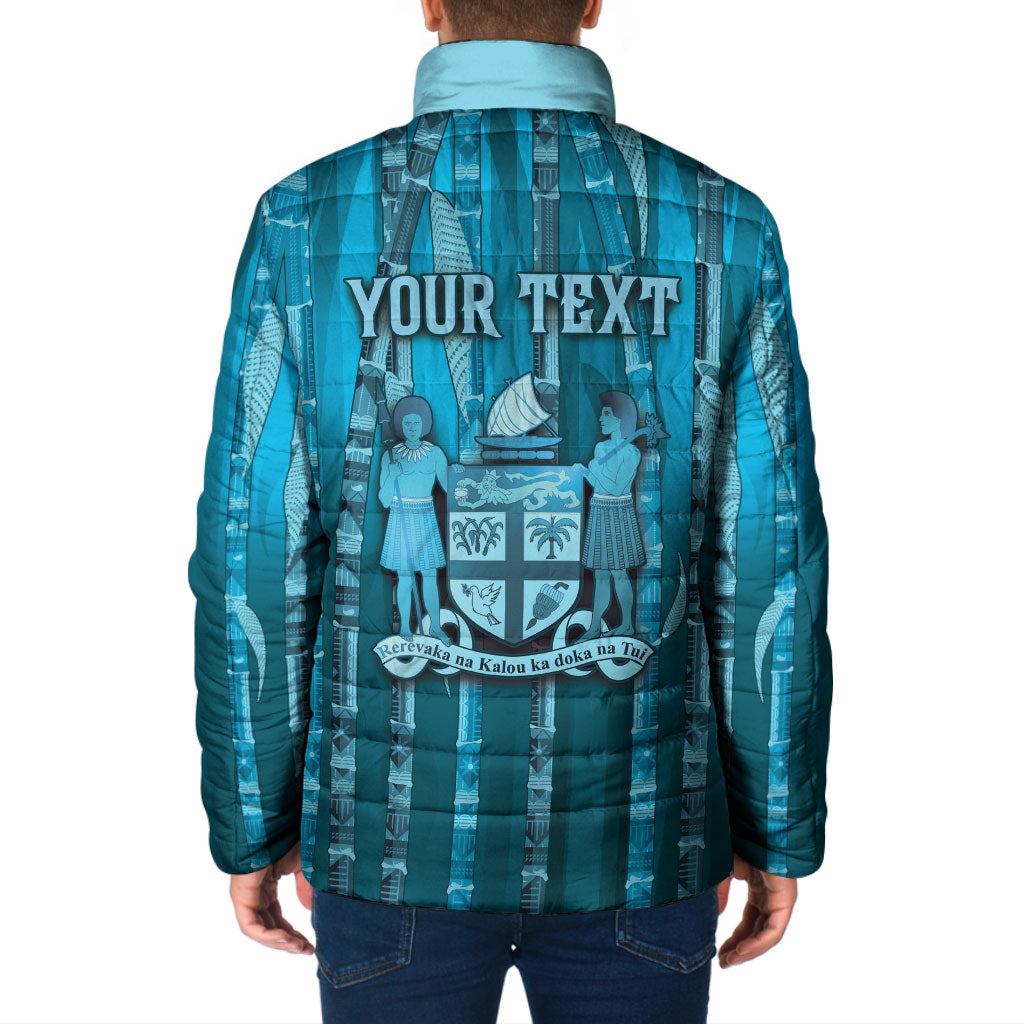 Personalised Fiji Language Week Sugarcane Masi Padded Jacket Blue Tapa Tribal Pattern DT05 - Polynesian Pride
