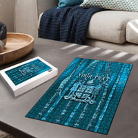 Personalised Fiji Language Week Sugarcane Masi Puzzle Blue Tapa Tribal Pattern DT05 - Polynesian Pride
