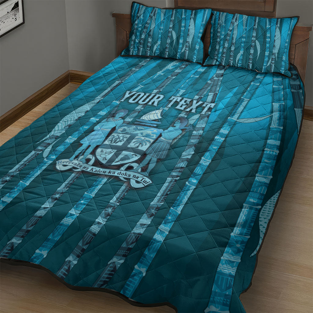 Personalised Fiji Language Week Sugarcane Masi Quilt Bed Set Blue Tapa Tribal Pattern DT05 - Polynesian Pride