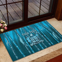 Personalised Fiji Language Week Sugarcane Masi Rubber Doormat Blue Tapa Tribal Pattern DT05 - Polynesian Pride