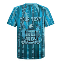 Personalised Fiji Language Week Sugarcane Masi Rugby Jersey Blue Tapa Tribal Pattern DT05 - Polynesian Pride