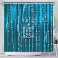 Personalised Fiji Language Week Sugarcane Masi Shower Curtain Blue Tapa Tribal Pattern DT05 - Polynesian Pride