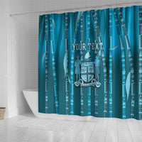 Personalised Fiji Language Week Sugarcane Masi Shower Curtain Blue Tapa Tribal Pattern DT05 - Polynesian Pride