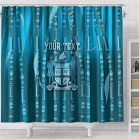 Personalised Fiji Language Week Sugarcane Masi Shower Curtain Blue Tapa Tribal Pattern DT05 - Polynesian Pride
