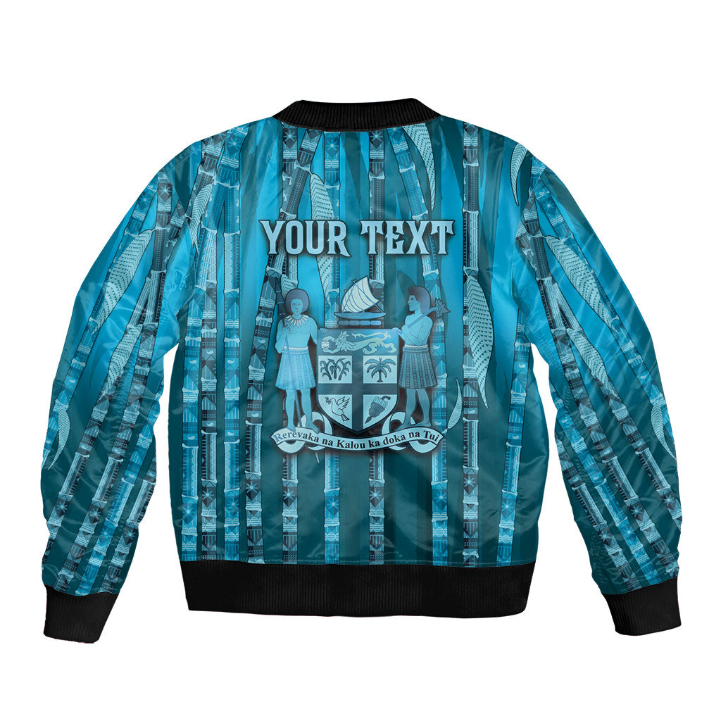 Personalised Fiji Language Week Sugarcane Masi Sleeve Zip Bomber Jacket Blue Tapa Tribal Pattern DT05 - Polynesian Pride