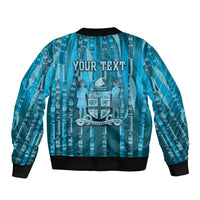 Personalised Fiji Language Week Sugarcane Masi Sleeve Zip Bomber Jacket Blue Tapa Tribal Pattern DT05 - Polynesian Pride