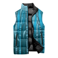 Personalised Fiji Language Week Sugarcane Masi Sleeveless Puffer Jacket Blue Tapa Tribal Pattern DT05 - Polynesian Pride