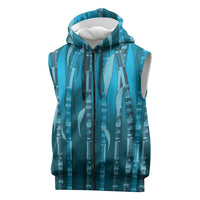 Personalised Fiji Language Week Sugarcane Masi Sleeveless Zip Hoodie Blue Tapa Tribal Pattern DT05 Blue - Polynesian Pride