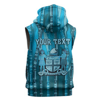 Personalised Fiji Language Week Sugarcane Masi Sleeveless Zip Hoodie Blue Tapa Tribal Pattern DT05 - Polynesian Pride