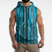 Personalised Fiji Language Week Sugarcane Masi Sleeveless Zip Hoodie Blue Tapa Tribal Pattern DT05 - Polynesian Pride
