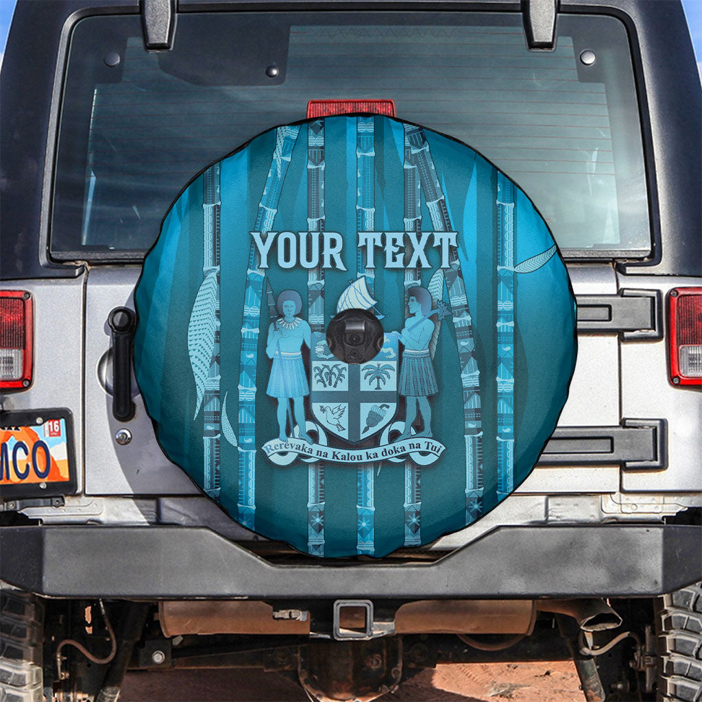 Personalised Fiji Language Week Sugarcane Masi Spare Tire Cover Blue Tapa Tribal Pattern DT05 Blue - Polynesian Pride