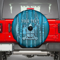Personalised Fiji Language Week Sugarcane Masi Spare Tire Cover Blue Tapa Tribal Pattern DT05 - Polynesian Pride