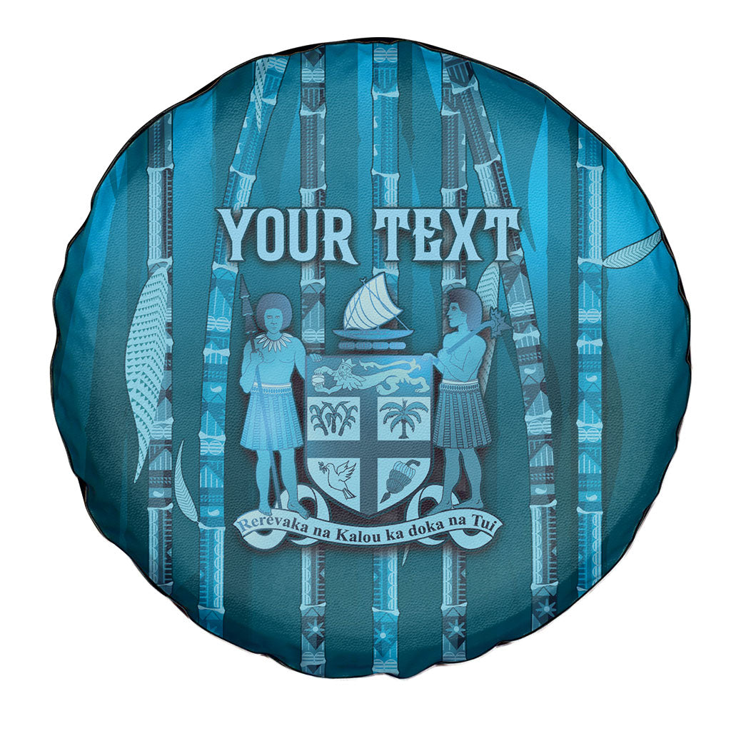 Personalised Fiji Language Week Sugarcane Masi Spare Tire Cover Blue Tapa Tribal Pattern DT05 - Polynesian Pride