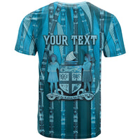 Personalised Fiji Language Week Sugarcane Masi T Shirt Blue Tapa Tribal Pattern DT05 - Polynesian Pride