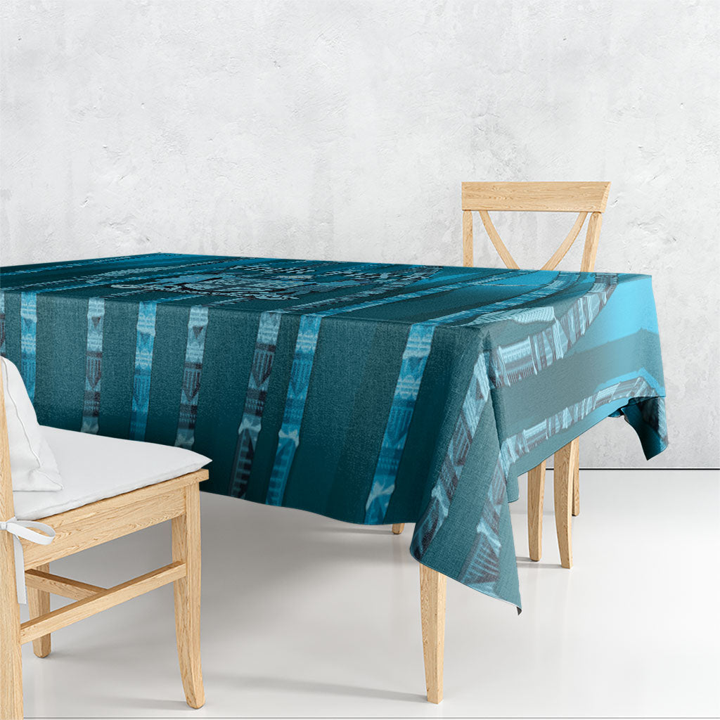 Personalised Fiji Language Week Sugarcane Masi Tablecloth Blue Tapa Tribal Pattern DT05 - Polynesian Pride