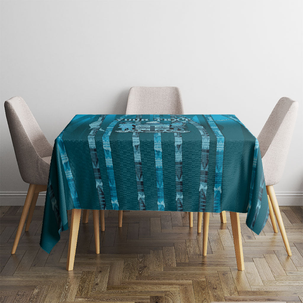 Personalised Fiji Language Week Sugarcane Masi Tablecloth Blue Tapa Tribal Pattern DT05 - Polynesian Pride