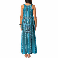 Personalised Fiji Language Week Sugarcane Masi Tank Maxi Dress Blue Tapa Tribal Pattern DT05 - Polynesian Pride