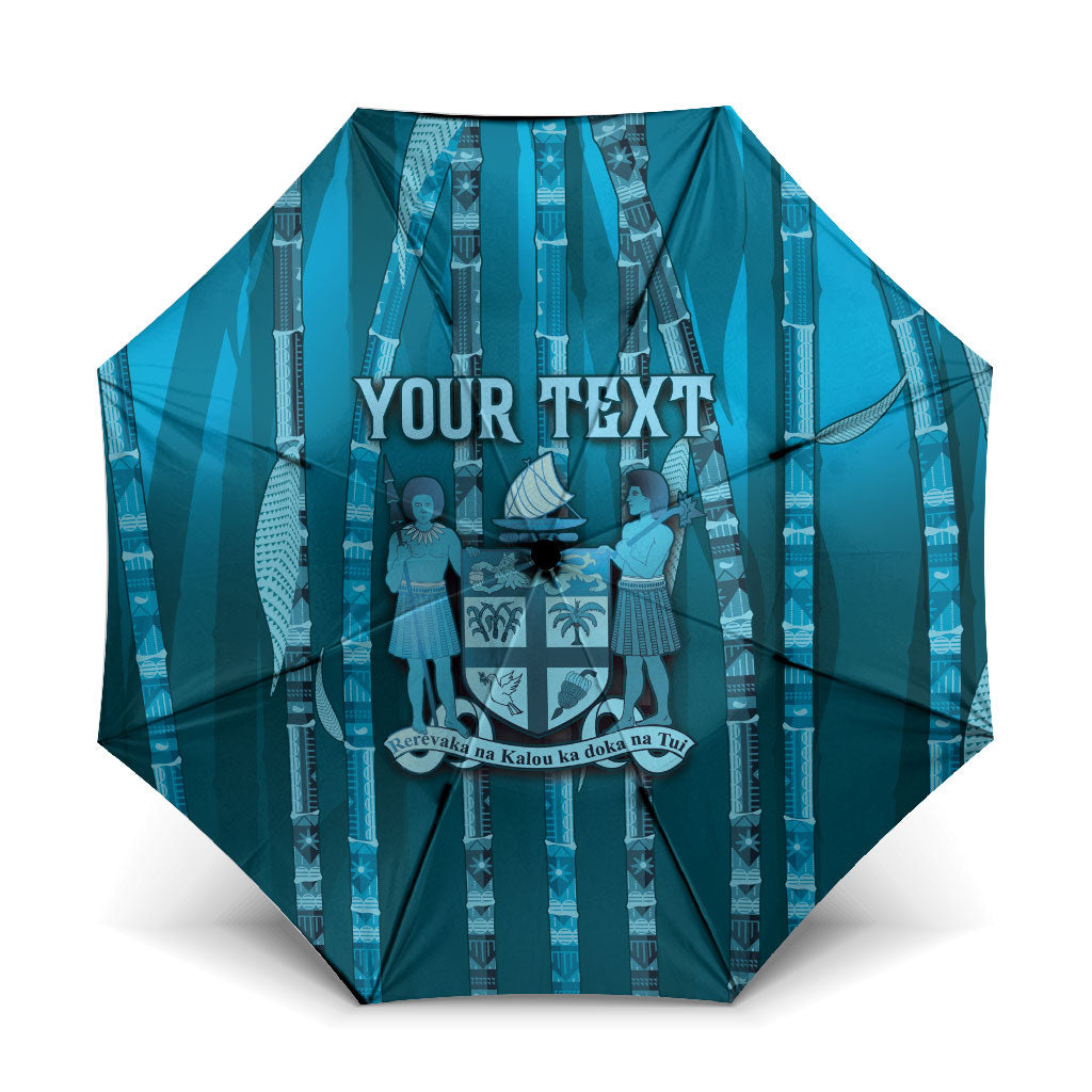 Personalised Fiji Language Week Sugarcane Masi Umbrella Blue Tapa Tribal Pattern DT05 One Size Folded 11.42 inch Opened Diameter 37.4 inch Blue - Polynesian Pride