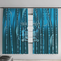 Personalised Fiji Language Week Sugarcane Masi Window Curtain Blue Tapa Tribal Pattern DT05 With Hooks Blue - Polynesian Pride