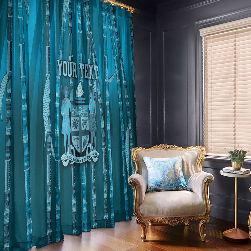 Personalised Fiji Language Week Sugarcane Masi Window Curtain Blue Tapa Tribal Pattern DT05 - Polynesian Pride
