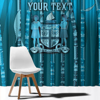 Personalised Fiji Language Week Sugarcane Masi Window Curtain Blue Tapa Tribal Pattern DT05 - Polynesian Pride