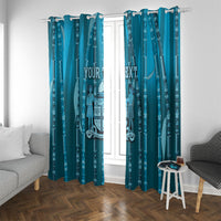 Personalised Fiji Language Week Sugarcane Masi Window Curtain Blue Tapa Tribal Pattern DT05 With Grommets Blue - Polynesian Pride