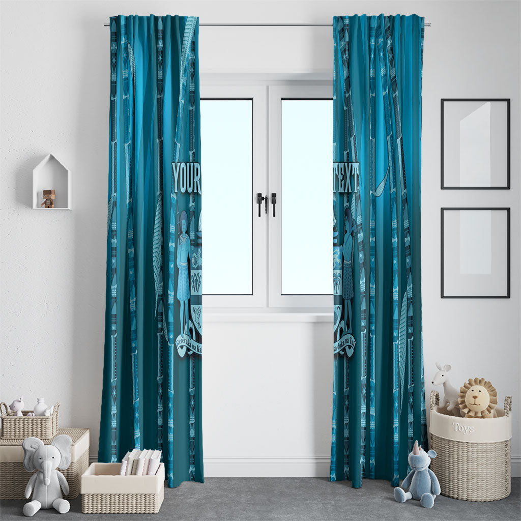 Personalised Fiji Language Week Sugarcane Masi Window Curtain Blue Tapa Tribal Pattern DT05 - Polynesian Pride