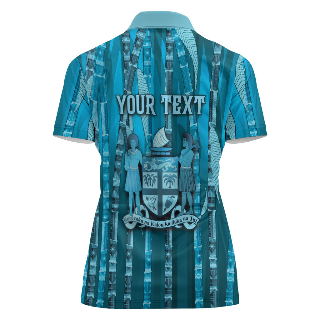 Personalised Fiji Language Week Sugarcane Masi Women Polo Shirt Blue Tapa Tribal Pattern DT05 - Polynesian Pride