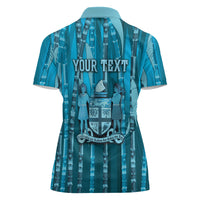 Personalised Fiji Language Week Sugarcane Masi Women Polo Shirt Blue Tapa Tribal Pattern DT05 - Polynesian Pride