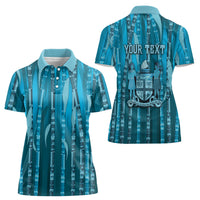 Personalised Fiji Language Week Sugarcane Masi Women Polo Shirt Blue Tapa Tribal Pattern DT05 - Polynesian Pride