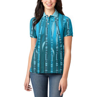 Personalised Fiji Language Week Sugarcane Masi Women Polo Shirt Blue Tapa Tribal Pattern DT05 - Polynesian Pride