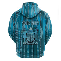 Personalised Fiji Language Week Sugarcane Masi Zip Hoodie Blue Tapa Tribal Pattern DT05 - Polynesian Pride
