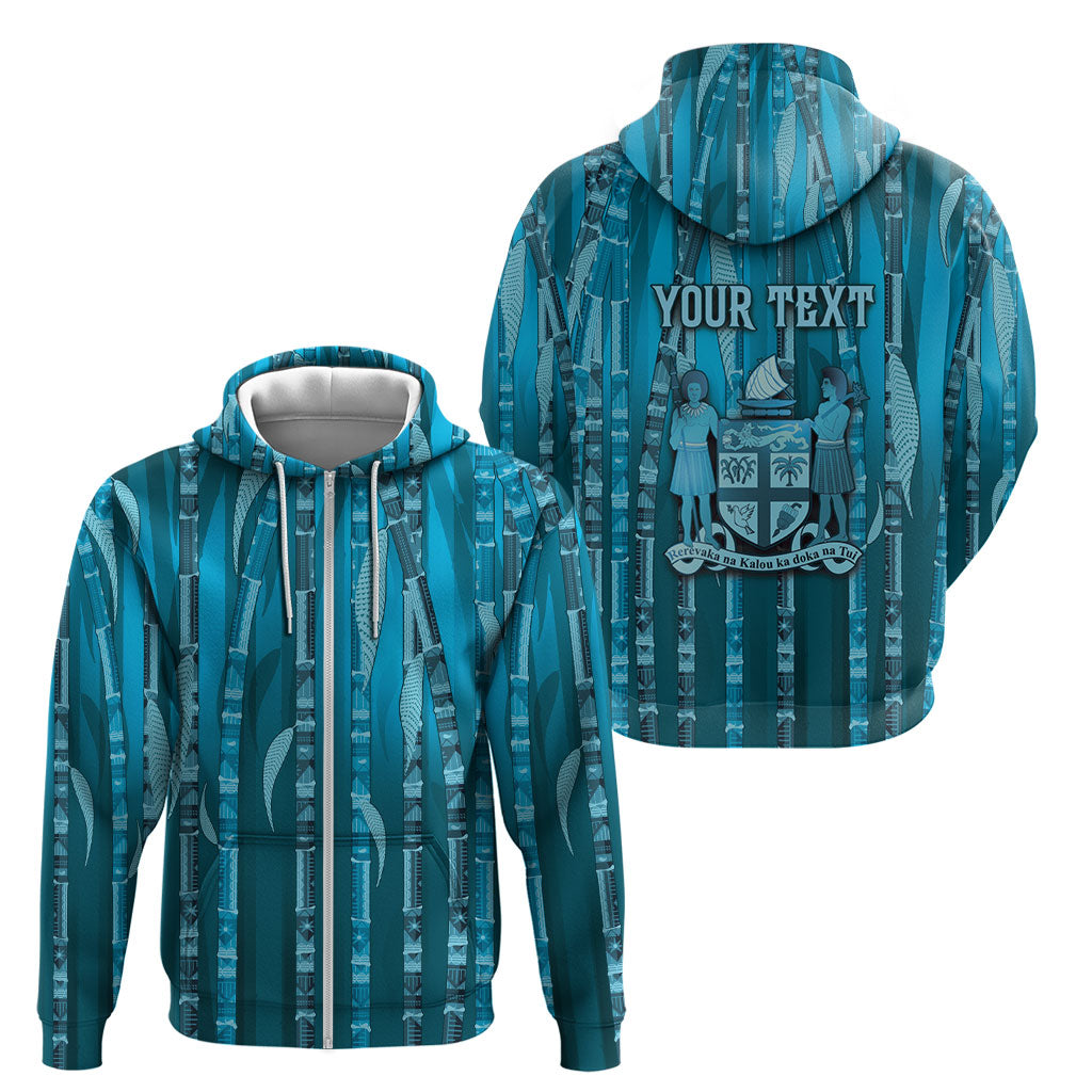 Personalised Fiji Language Week Sugarcane Masi Zip Hoodie Blue Tapa Tribal Pattern DT05 - Polynesian Pride