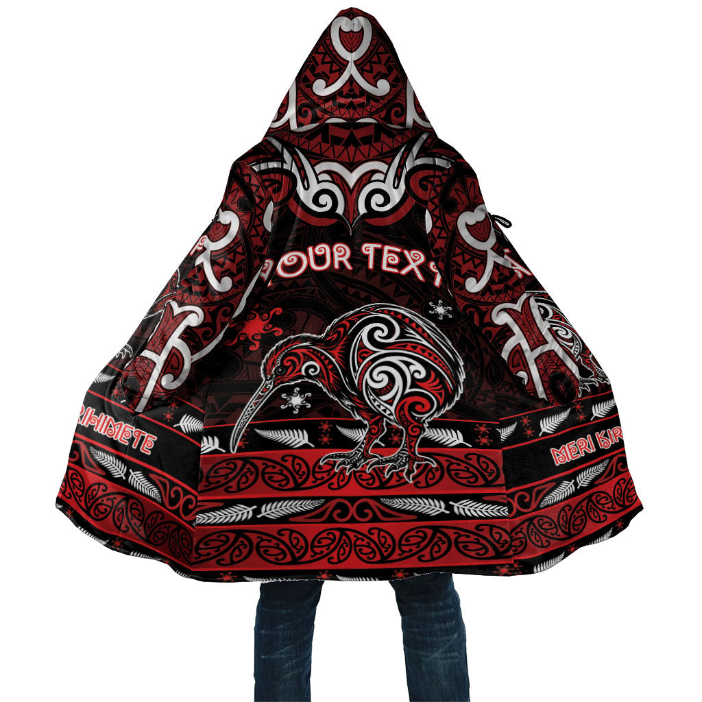 Personalised Ngapuhi Aotearoa Meri Kirihimete Cloak Maori Kiwi Bird Silver Fern Koru Pattern DT05 Unisex Red - Polynesian Pride