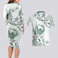 Aloha Hawaii Shaka Couples Matching Long Sleeve Bodycon Dress and Hawaiian Shirt Hang Loose Mint Version - Polynesian Pride