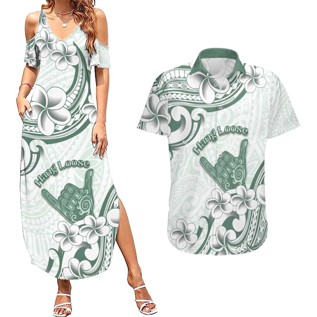 Aloha Hawaii Shaka Couples Matching Summer Maxi Dress and Hawaiian Shirt Hang Loose Mint Version - Polynesian Pride