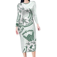 Aloha Hawaii Shaka Family Matching Long Sleeve Bodycon Dress and Hawaiian Shirt Hang Loose Mint Version - Polynesian Pride
