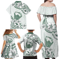 Aloha Hawaii Shaka Family Matching Off Shoulder Maxi Dress and Hawaiian Shirt Hang Loose Mint Version - Polynesian Pride