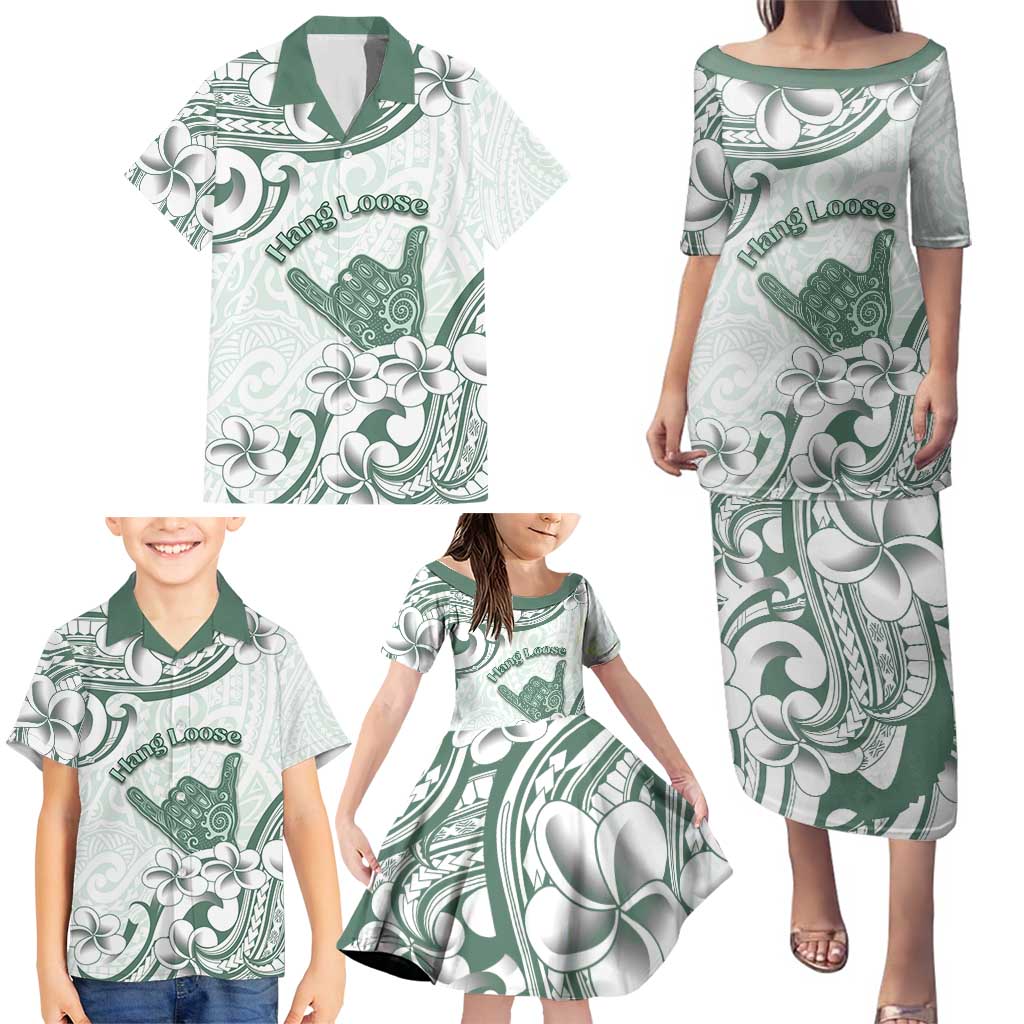 Aloha Hawaii Shaka Family Matching Puletasi and Hawaiian Shirt Hang Loose Mint Version - Polynesian Pride