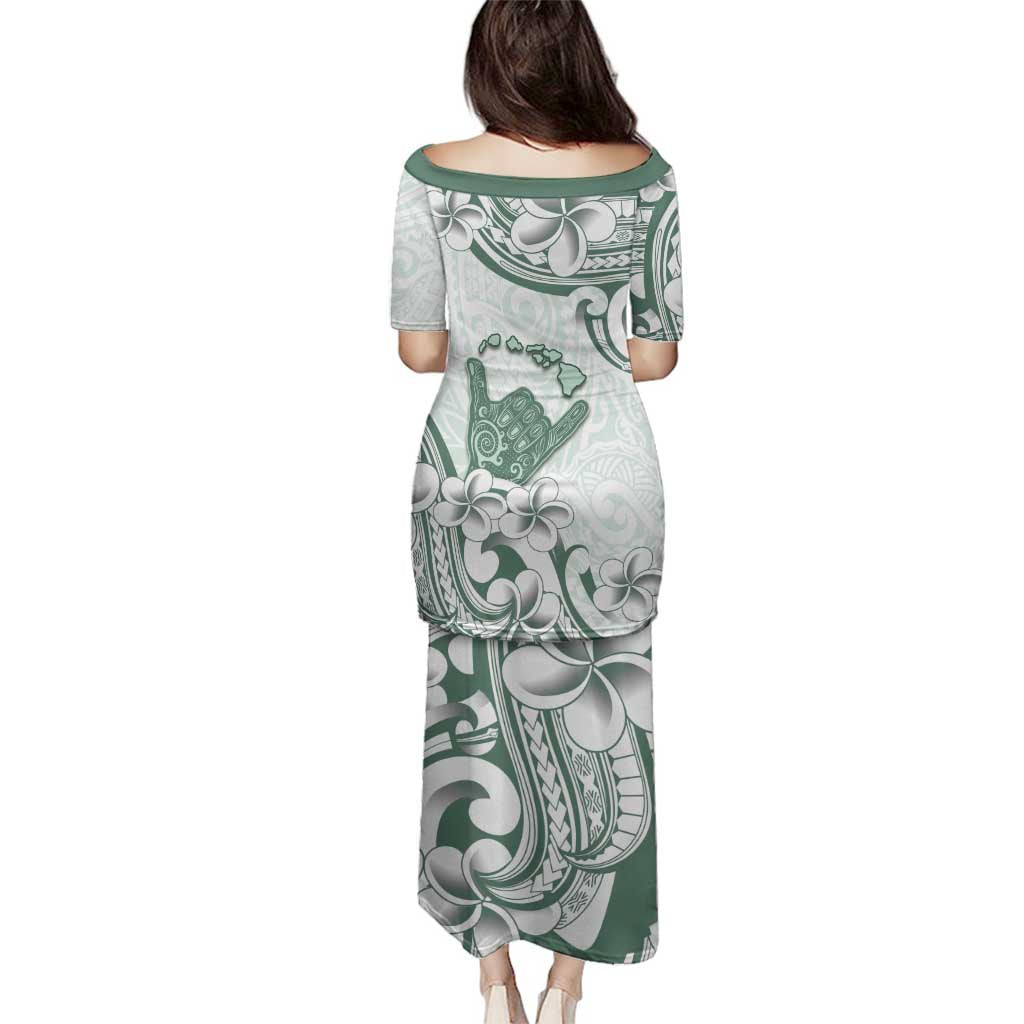 Aloha Hawaii Shaka Family Matching Puletasi and Hawaiian Shirt Hang Loose Mint Version - Polynesian Pride