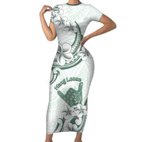 Aloha Hawaii Shaka Family Matching Short Sleeve Bodycon Dress and Hawaiian Shirt Hang Loose Mint Version - Polynesian Pride