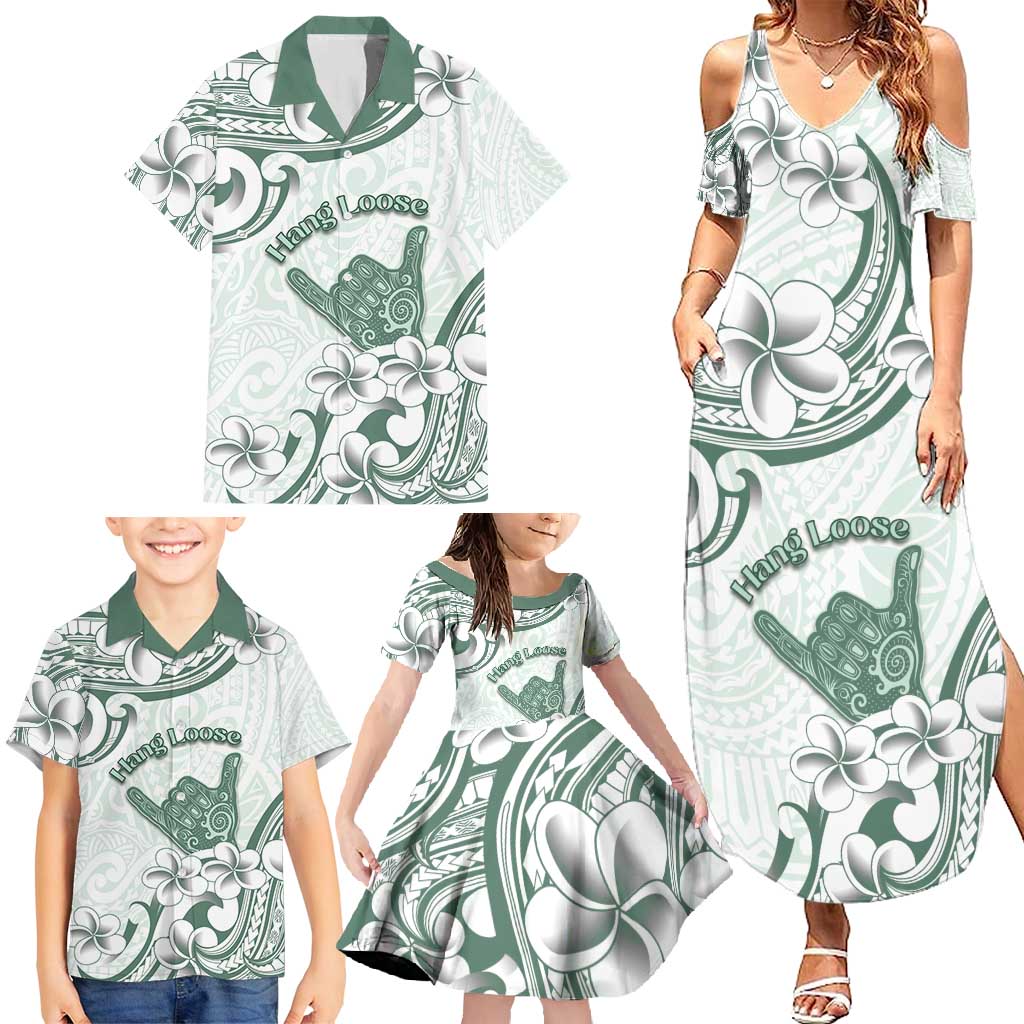 Aloha Hawaii Shaka Family Matching Summer Maxi Dress and Hawaiian Shirt Hang Loose Mint Version - Polynesian Pride