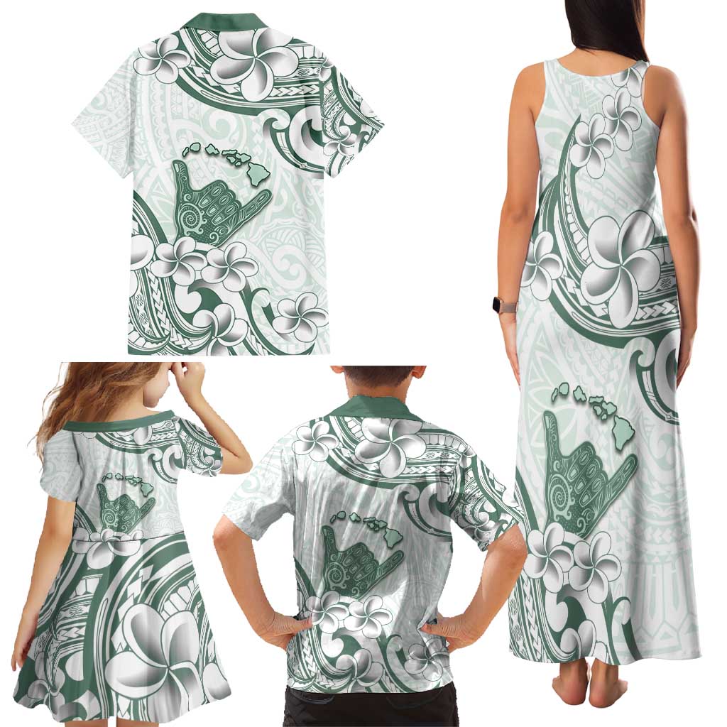 Aloha Hawaii Shaka Family Matching Tank Maxi Dress and Hawaiian Shirt Hang Loose Mint Version - Polynesian Pride