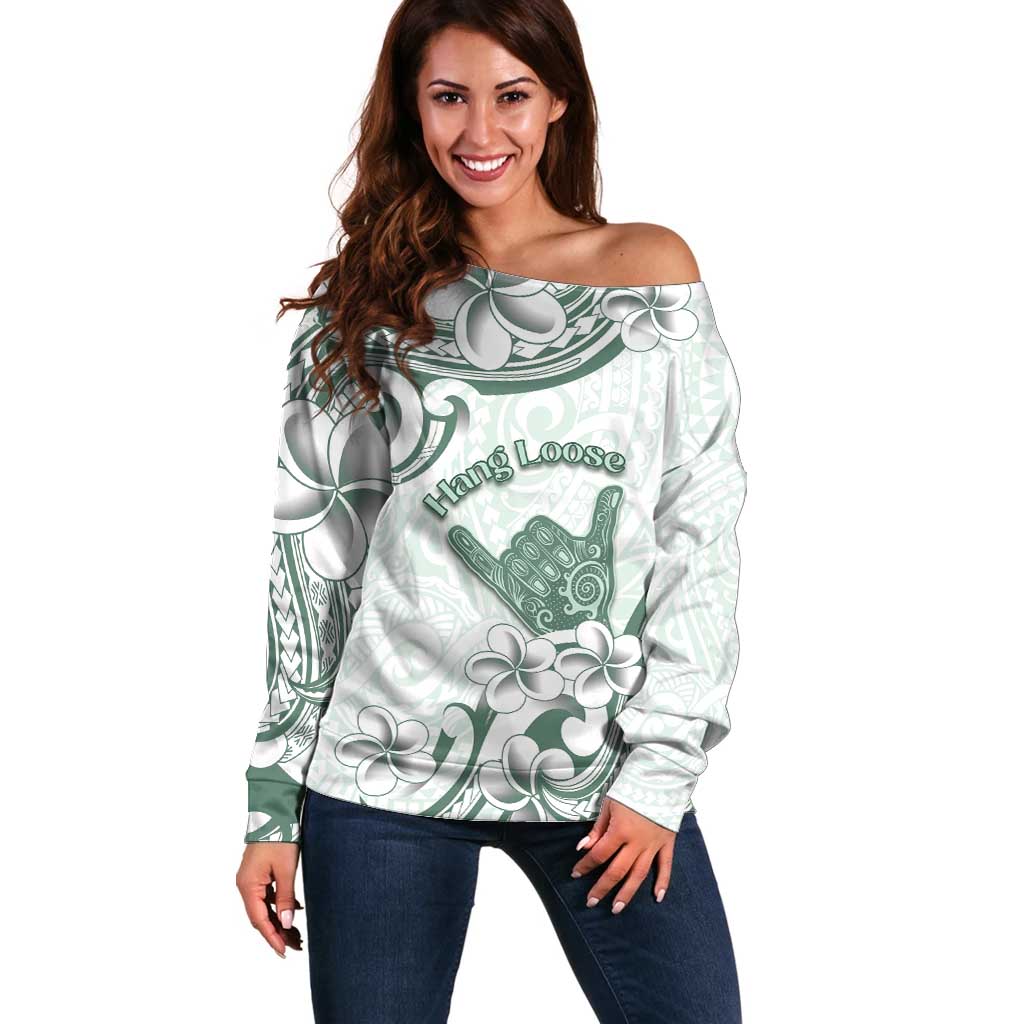 Aloha Hawaii Shaka Off Shoulder Sweater Hang Loose Mint Version - Polynesian Pride