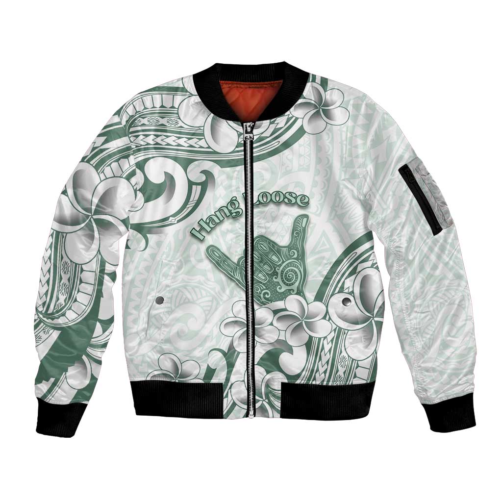Aloha Hawaii Shaka Sleeve Zip Bomber Jacket Hang Loose Mint Version - Polynesian Pride