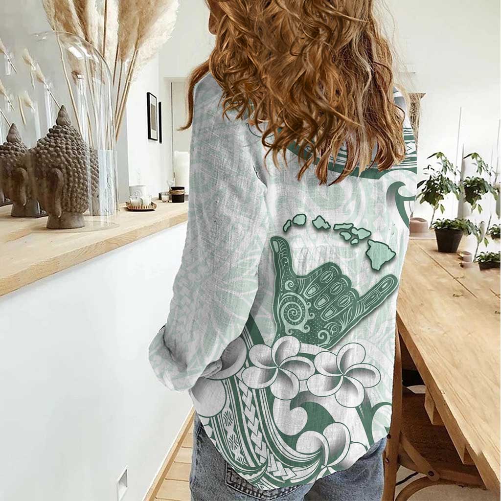 Aloha Hawaii Shaka Women Casual Shirt Hang Loose Mint Version - Polynesian Pride