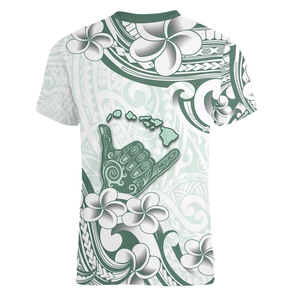 Aloha Hawaii Shaka Women V-Neck T-Shirt Hang Loose Mint Version - Polynesian Pride