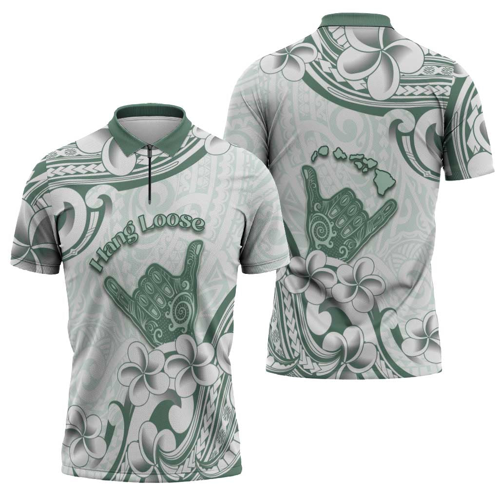 Aloha Hawaii Shaka Zipper Polo Shirt Hang Loose Mint Version - Polynesian Pride
