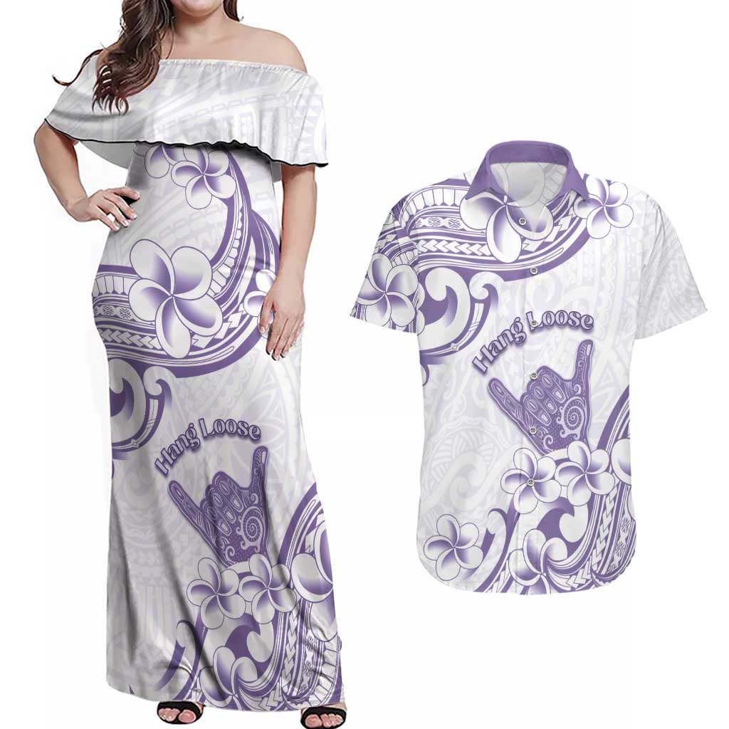 Aloha Hawaii Shaka Couples Matching Off Shoulder Maxi Dress and Hawaiian Shirt Hang Loose Purple Version - Polynesian Pride