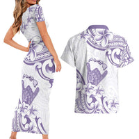 Aloha Hawaii Shaka Couples Matching Short Sleeve Bodycon Dress and Hawaiian Shirt Hang Loose Purple Version - Polynesian Pride